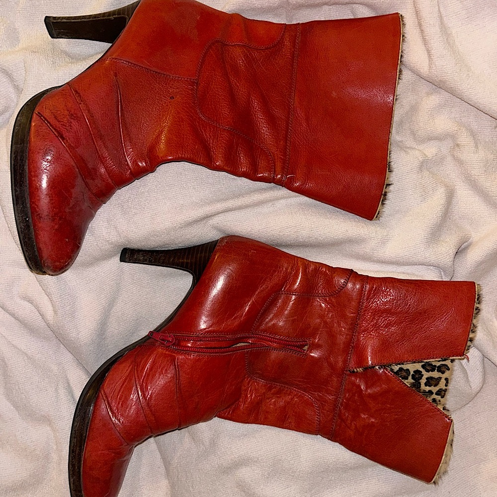Miz Mooz Vintage red leather booties with 3” heel